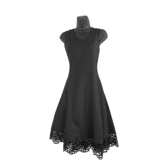 Donna Ricco black fit and flare v-neck embroidery‎ crochet hem cocktail dress - Picture 5 of 16